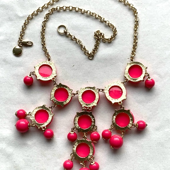J. Crew Hot Pink Gold Tone Dangle Necklace - Picture 5 of 5
